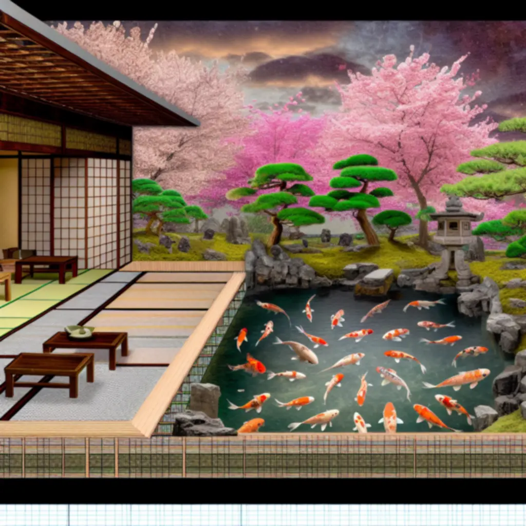 Zaawansowane układy ogrodów z sadzawką koi, kącikiem herbacianym i alejkami sakur