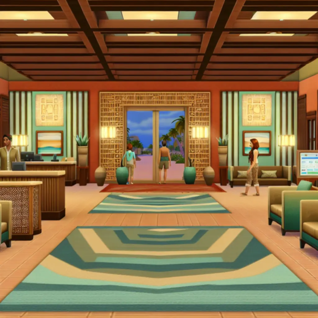 Zrzut ekranu z Hot Springs Story przedstawiający pierwsze, niewielkie uzdrowisko z kilkoma pokojami i łazienką termalną.