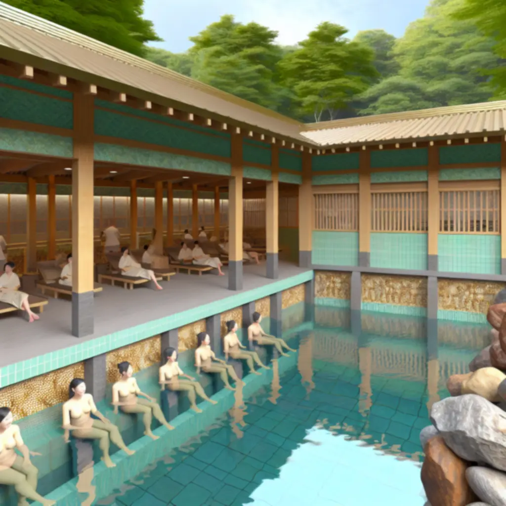 Tapeta przedstawiająca spokojną scenę gorących źródeł w pastelowych kolorach.