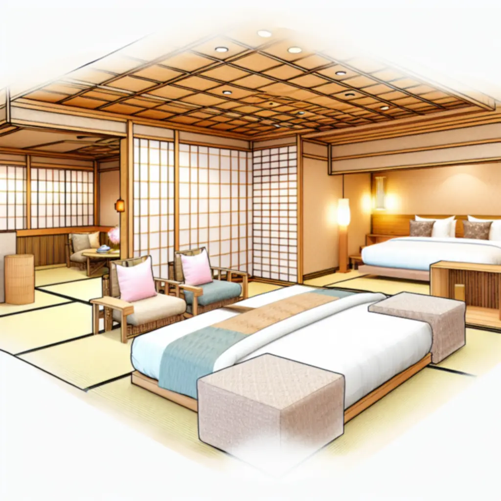 Luksusowy pokój w kurorcie onsen z widokiem na ciepłe źródła