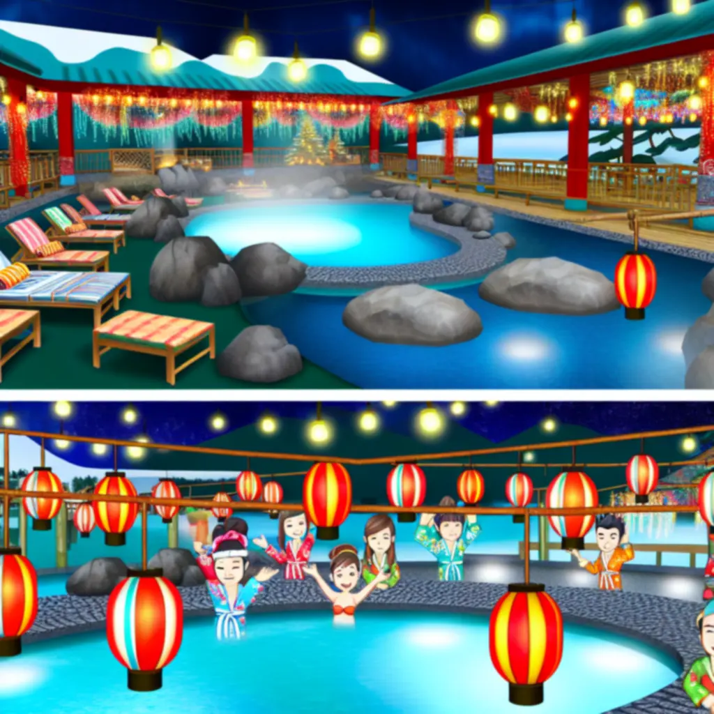 Sezonowa dekoracja festiwalowa w kurorcie z lampionami i ciepłym światłem