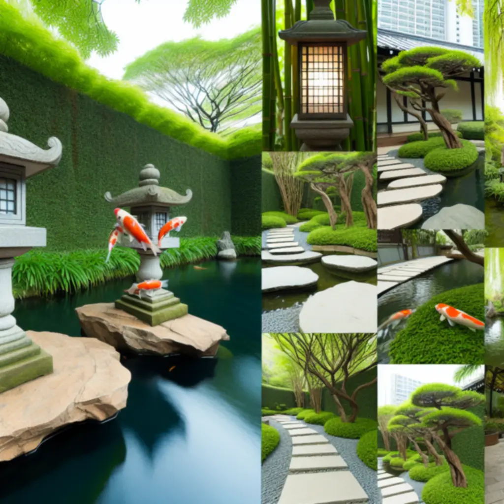 Spokojny ogród z widokiem na onsen i zieleń w stylu Hot Springs Story